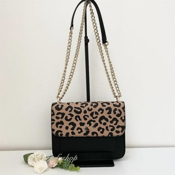 Kate spade purse remi flap chain crossbody bag leopard leather new - Picture 4 of 8